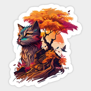 Surreal Anime Cat Diorama Sticker